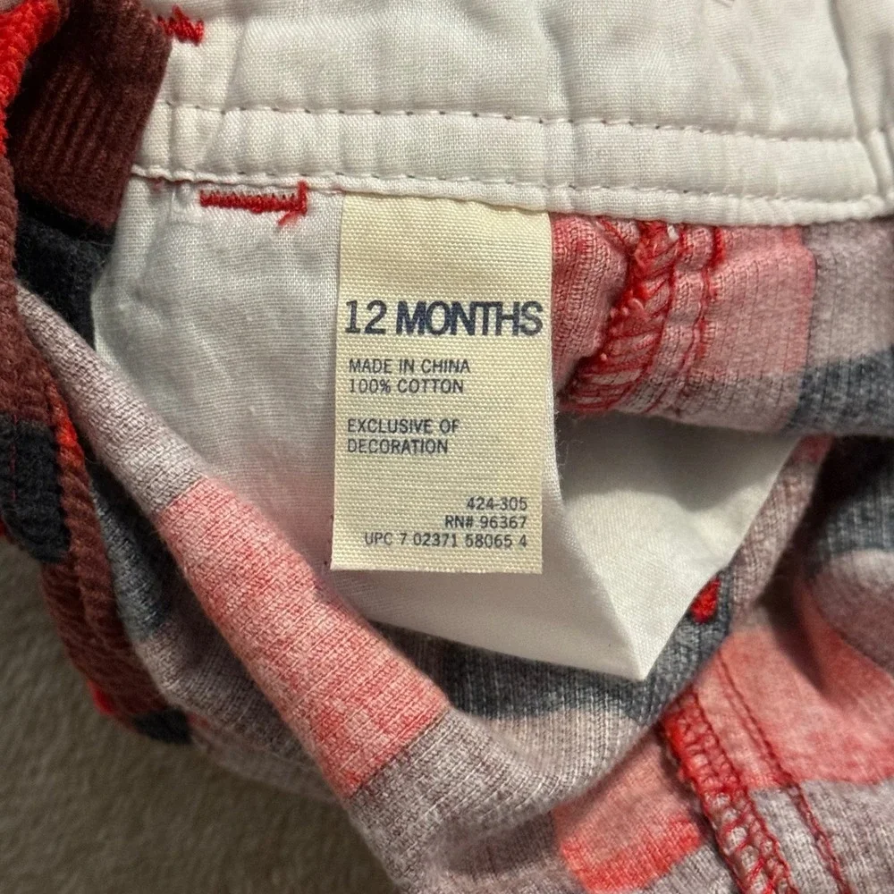 OshKosh Bgosh Baby Boys Red Black Buffalo Plaid Corduroy Overalls 12 Months